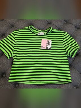 Vixen Bad Girl Green Black Striped Cropped Top